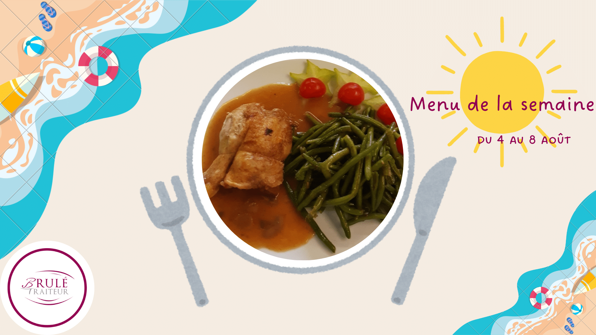 Menu site internet 32 Repas de la semaine 24 du 11 au 15 juin. Image d'un rougail saucisse.
